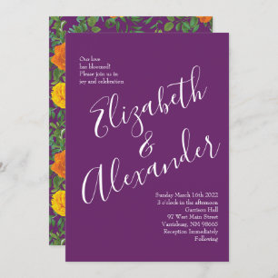Invitation Mariage Floral Orange & Plum Violet Peony & Rose