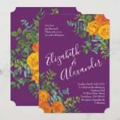 Invitation Mariage Floral Orange & Plum Violet Peony & Rose (Devant / Derrière)