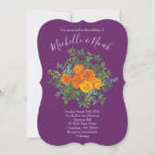Invitation Mariage Floral Orange & Plum Violet Peony & Rose (Devant)