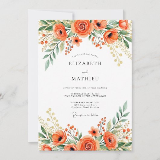 Invitation Mariage Floral Orange Radiant (Devant)