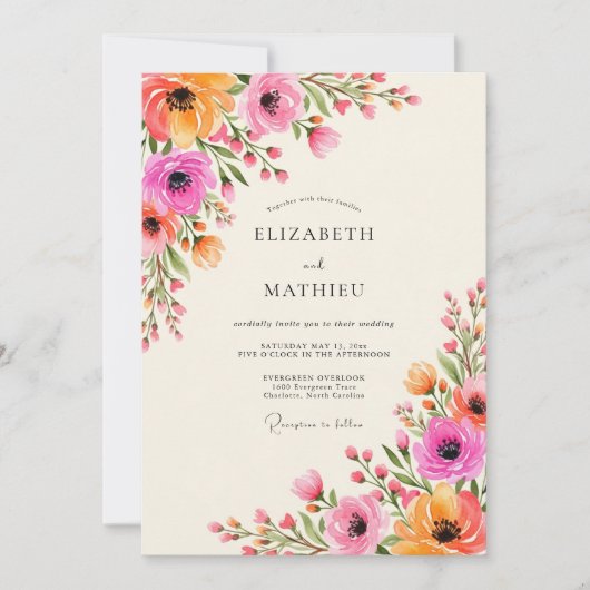 Invitation Mariage Floral Orange Rose (Devant)