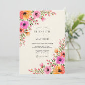 Invitation Mariage Floral Orange Rose (Debout devant)