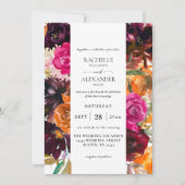 Invitation Mariage floral orange, rose chaud et violet automn (Devant)