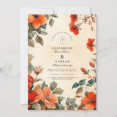 Invitation Mariage Floral Orange Rustique (Devant)