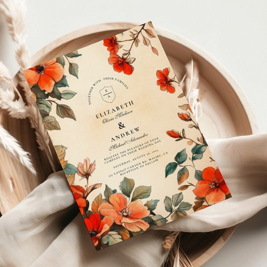 Invitation Mariage Floral Orange Rustique