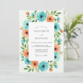 Invitation Mariage Floral Orange Sarcelle (Debout devant)