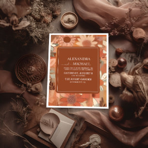 Invitation Mariage floral orange Super rétro