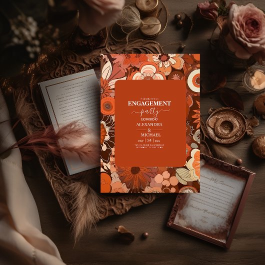 Invitation Mariage floral orange Super rétro