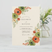 Invitation Mariage Floral Orange Vert Automne (Debout devant)