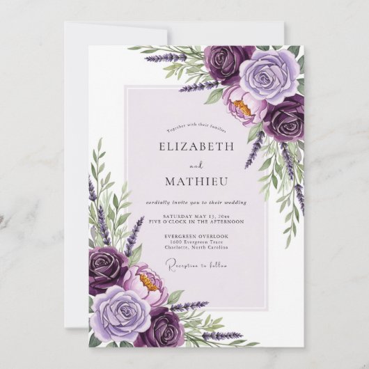 Invitation Mariage Floral Orné de Lilas (Devant)