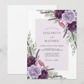 Invitation Mariage Floral Orné de Lilas (Devant / Derrière)