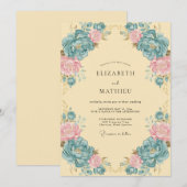Invitation Mariage Floral Orné de Sarcelle (Devant / Derrière)