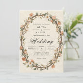 Invitation Mariage floral ovale à fleur âgée (Debout devant)