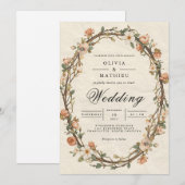 Invitation Mariage floral ovale à fleur âgée (Devant / Derrière)