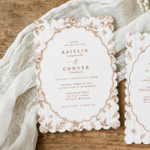 Invitation Mariage Floral Ovale Vintage Orange Français