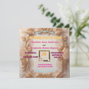 Invitation Mariage Floral Pailleté Doré Bohème Rustique