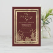 Invitation Mariage floral pailleté or burgundy glamour (Debout devant)
