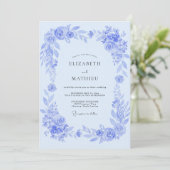 Invitation Mariage Floral Painter dans les Tons Bleu Poudre (Debout devant)
