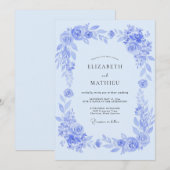 Invitation Mariage Floral Painter dans les Tons Bleu Poudre (Devant / Derrière)