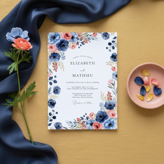 Invitation Mariage Floral Painter Naval