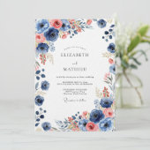 Invitation Mariage Floral Painter Naval (Debout devant)