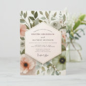 Invitation Mariage Floral Painterly Rose Clair (Debout devant)