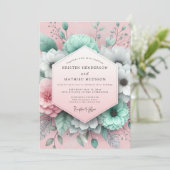 Invitation Mariage Floral Painterly Teinté de Menthe (Debout devant)