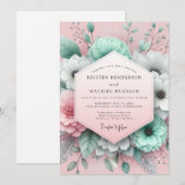 Invitation Mariage Floral Painterly Teinté de Menthe (Devant / Derrière)