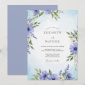 Invitation Mariage Floral Painterque Periwinkle (Devant / Derrière)