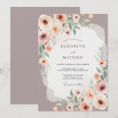 Invitation Mariage Floral Painterque Rose Poussiéreux (Devant / Derrière)