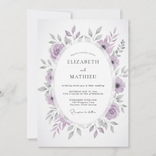 Invitation Mariage Floral Painterre Violet Poussiéreux