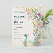 Invitation Mariage floral paon rustique (Debout devant)