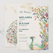 Invitation Mariage floral paon rustique (Devant / Derrière)