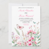 Invitation Mariage floral papillon rose de printemps (Devant)