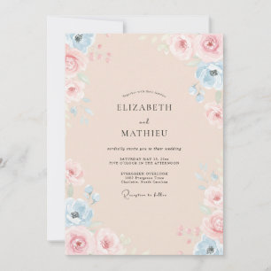 Invitation Mariage Floral Pastel Aquarelle Abricot