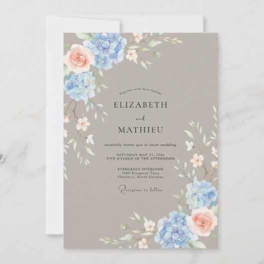 Invitation Mariage Floral Pastel Bleu (Devant)