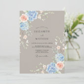 Invitation Mariage Floral Pastel Bleu (Debout devant)