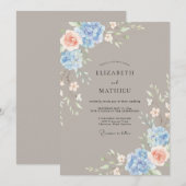 Invitation Mariage Floral Pastel Bleu (Devant / Derrière)
