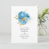 Invitation Mariage floral Pastel Bleu et Or (Debout devant)