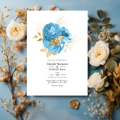 Invitation Mariage floral Pastel Bleu et Or