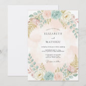 Invitation Mariage Floral Pastel Pêche (Devant / Derrière)