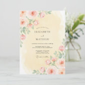 Invitation Mariage Floral Pastel Pêche Embrassant (Debout devant)
