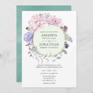 Invitation Mariage floral Pastel Peonies géométriques