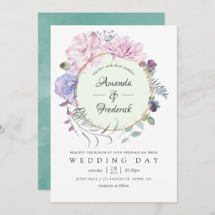 Invitation Mariage floral Pastel Peonies géométriques