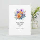 Invitation Mariage floral Pastel Purple, Orange et Mint (Debout devant)
