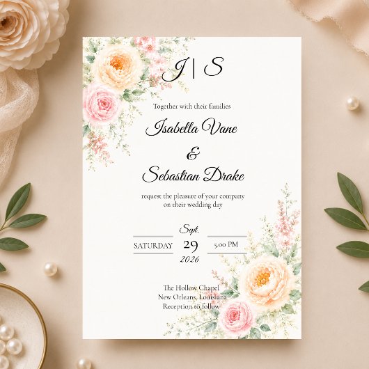 Invitation Mariage Floral Pastel Romantique