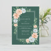 Invitation Mariage Floral Pastel Vert Forêt (Debout devant)