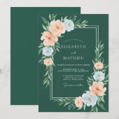 Invitation Mariage Floral Pastel Vert Forêt (Devant / Derrière)