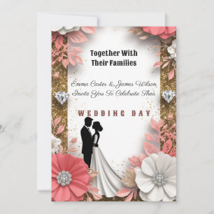 Invitation 💍 Mariage Floral Peach Or Sur Fond De Printemps 