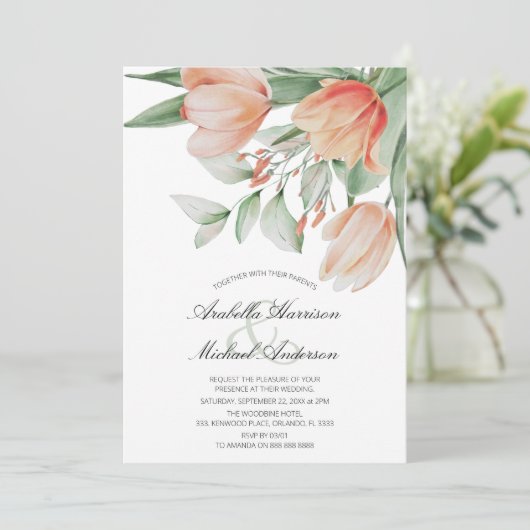 Invitation Mariage floral Peachy (Debout devant)